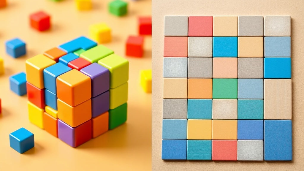 Magnetische bouwblokken versus tegels naast elkaar vergelijking