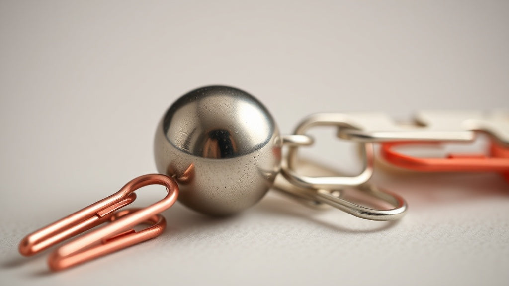 Magneet balletje houdt ketting paperclips vast trekkracht