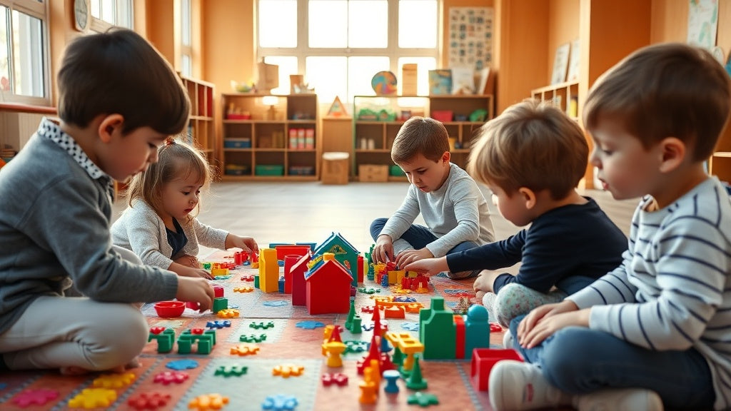 Kinderen bouwen met magnetische tegels in het klaslokaal