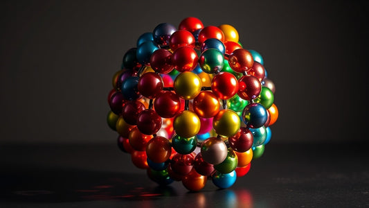 Geometrische dodecaëder sculptuur van regenboog magneet balletjes