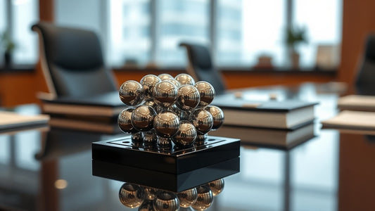 Magneet balletjes kubus als relatiegeschenk op bureau