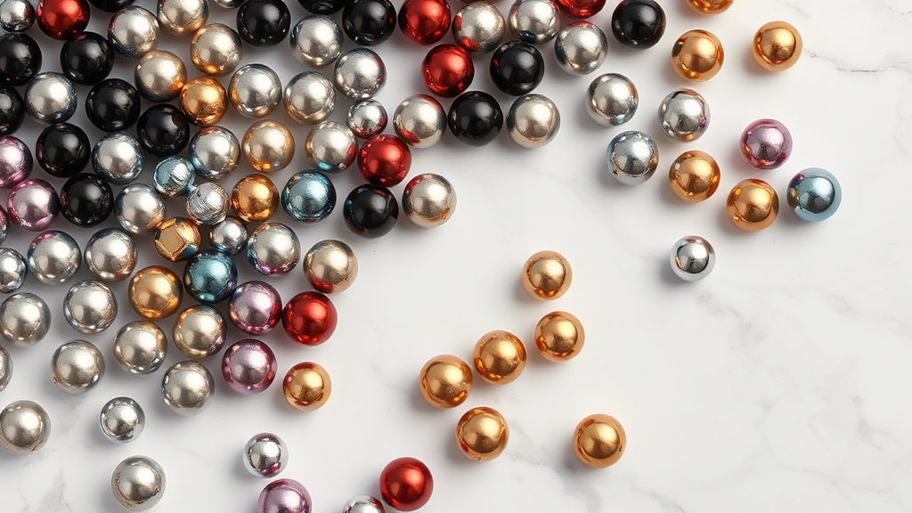 Magneet balletjes in 16 verschillende kleuren op marmeren ondergrond